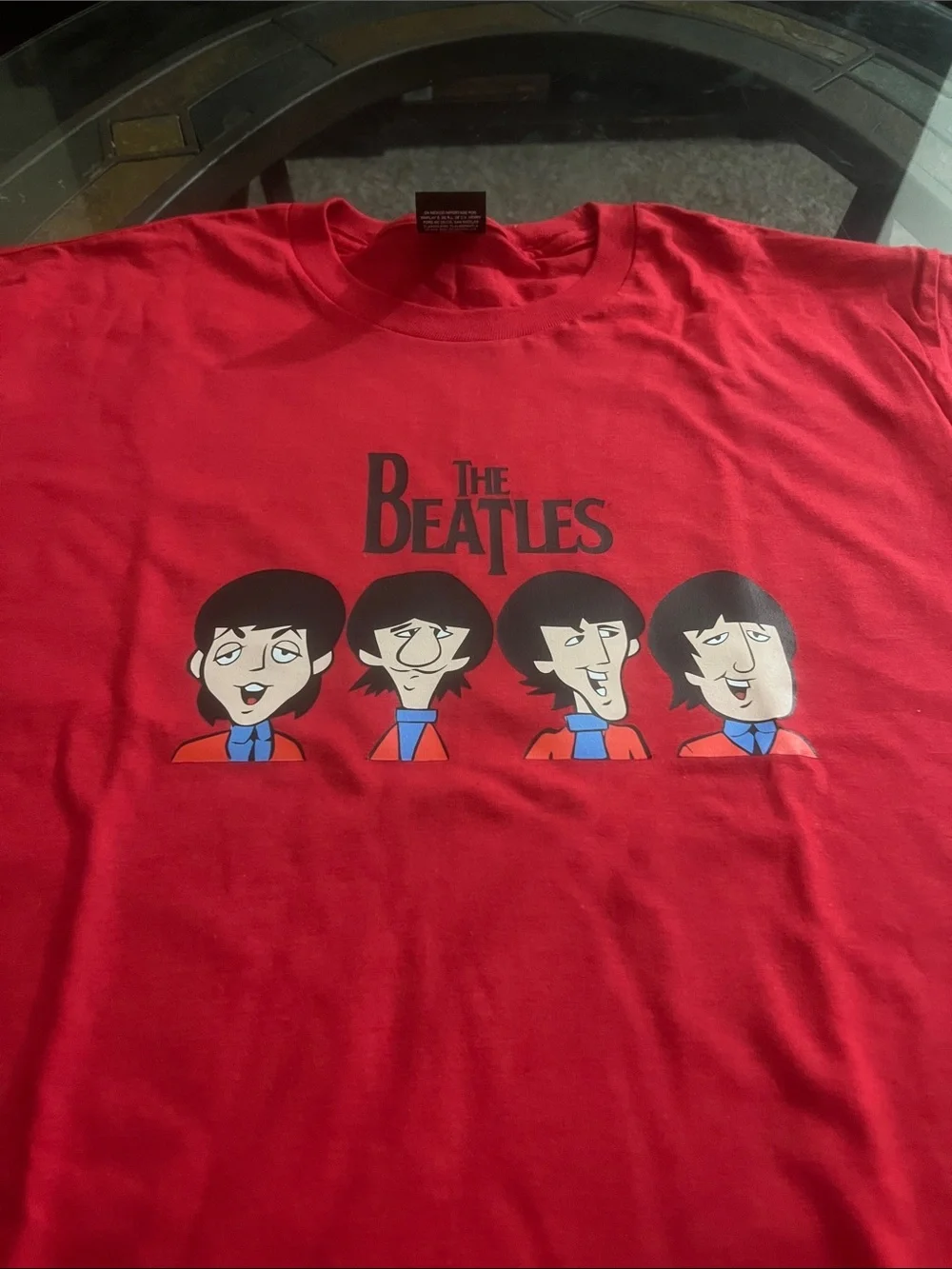 The Beatles Red Short Sleeve Tee with Cartoon Band Print - Picture 2 of 3